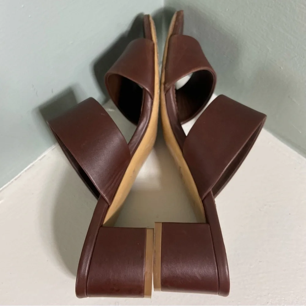 Mansur Gavriel Brown Leather Block Chunky Heeled Mules Sandals Heels Size 36/6